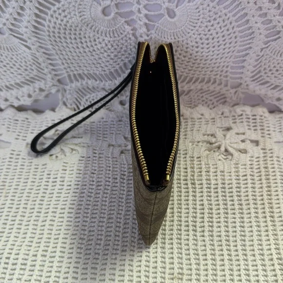 Coach Wristlet Signature Canvas Corner Zip Gold Logo Brown & Tan w/Stripe 58035 - Picture 10 of 12